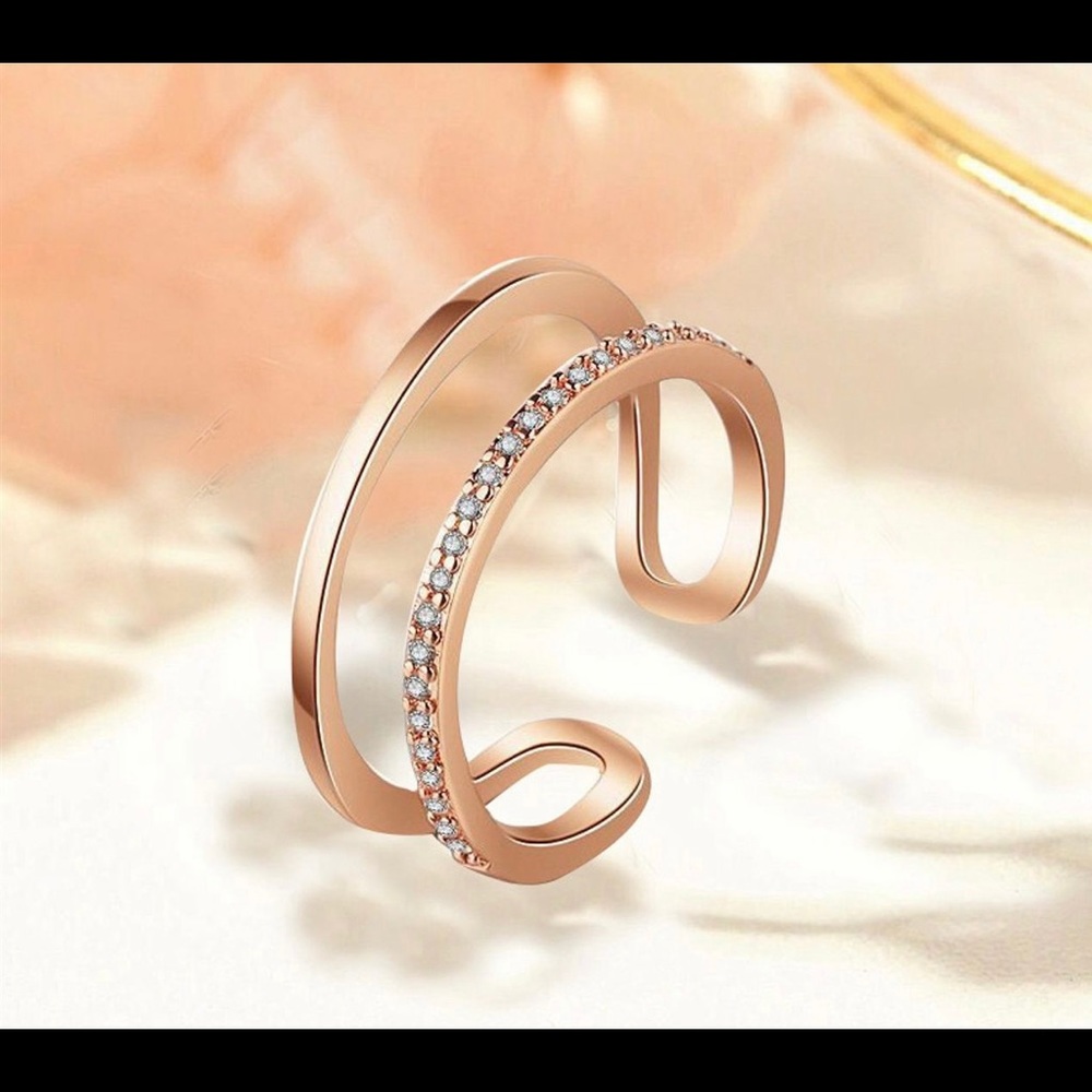 Yellow Gold Filled Dual White Zircon Adjustable Ring - Picture 2 of 3